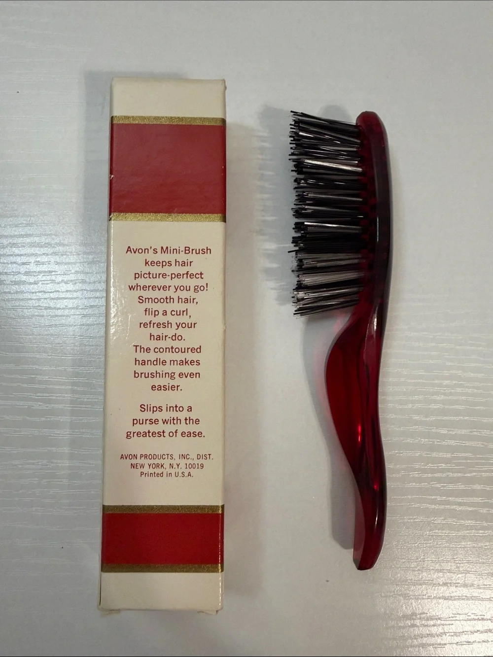 1970’s Avon Mini Bush Travel Hair Brush - Vintage New in Box - Red